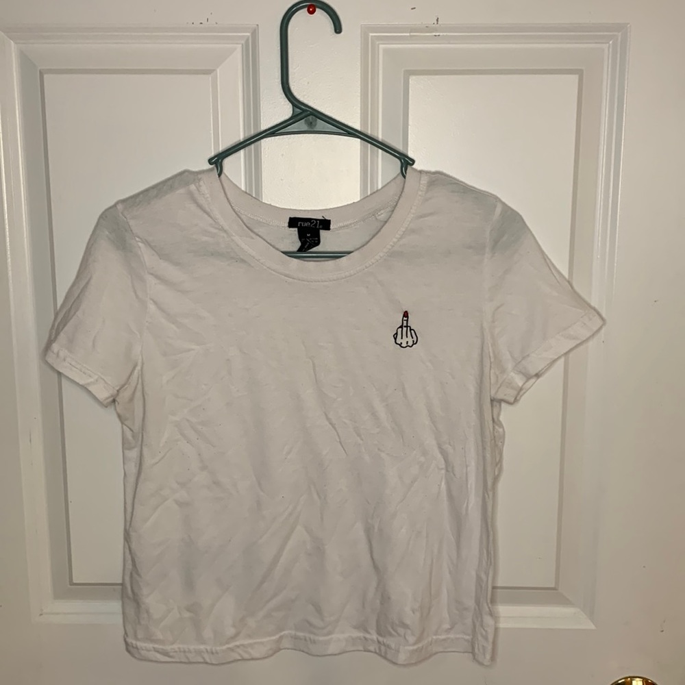 A cropped t-shirt, kinda see through